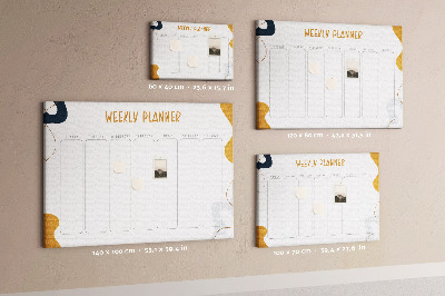 Tablero de corcho decorado planificador semanal con diseño abstracto y colorido