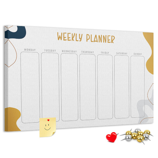 Tablero de corcho decorado planificador semanal con diseño abstracto y colorido