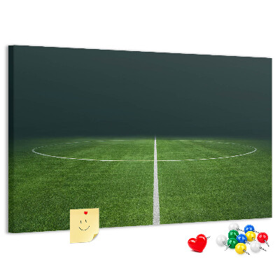 Tablero de anuncios Campo de fútbol con líneas y césped.