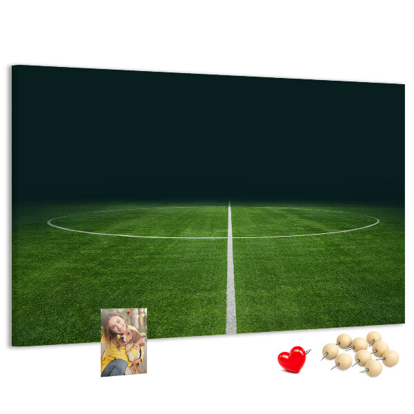 Tablero de anuncios con diseño de campo de fútbol con líneas y césped