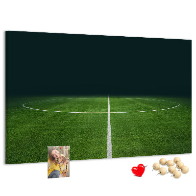 Tablero de anuncios con diseño de campo de fútbol con líneas y césped
