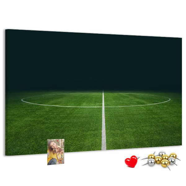 Tablero de anuncios con diseño de campo de fútbol con líneas y césped