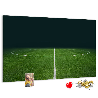 Tablero de anuncios con diseño de campo de fútbol con líneas y césped