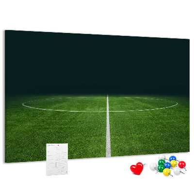 Tablero de anuncios con diseño de campo de fútbol con líneas y césped