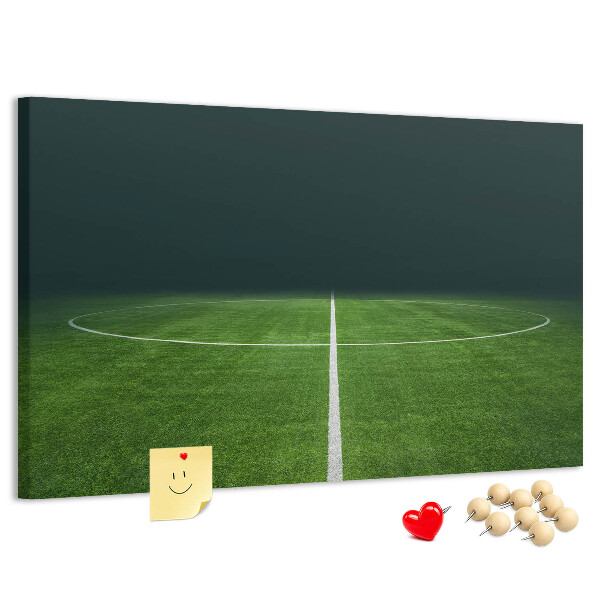 Tablero de anuncios con diseño de campo de fútbol con líneas y césped