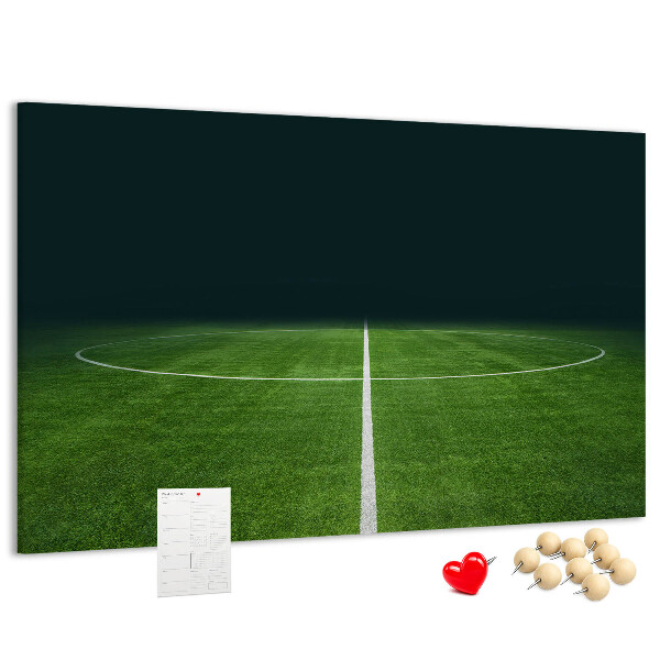 Tablero de anuncios con diseño de campo de fútbol con líneas y césped