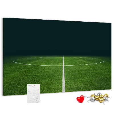 Tablero de anuncios con diseño de campo de fútbol con líneas y césped