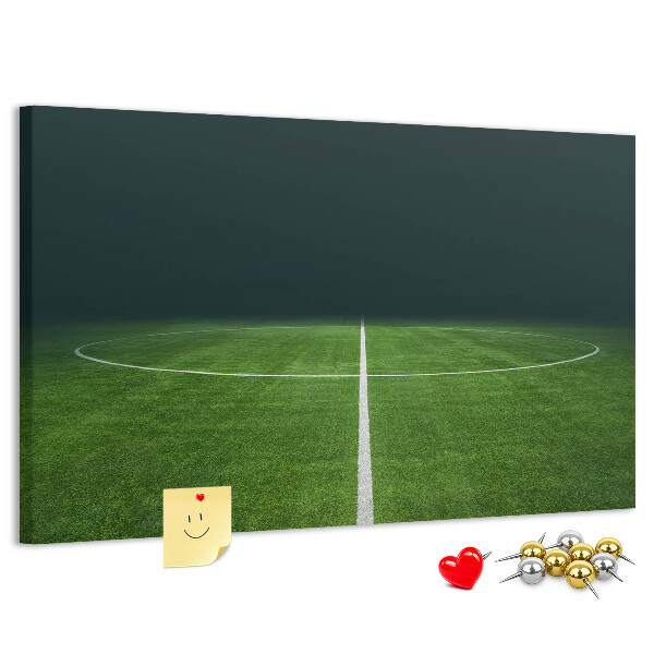 Tablero de anuncios con diseño de campo de fútbol con líneas y césped