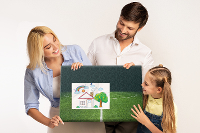 Tablero de anuncios con diseño de campo de fútbol con líneas y césped