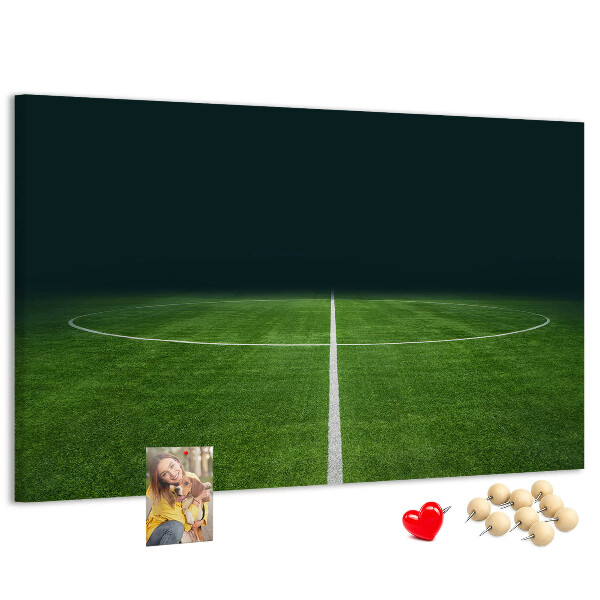 Tablero de anuncios con diseño de campo de fútbol con líneas y césped