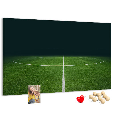 Tablero de anuncios con diseño de campo de fútbol con líneas y césped