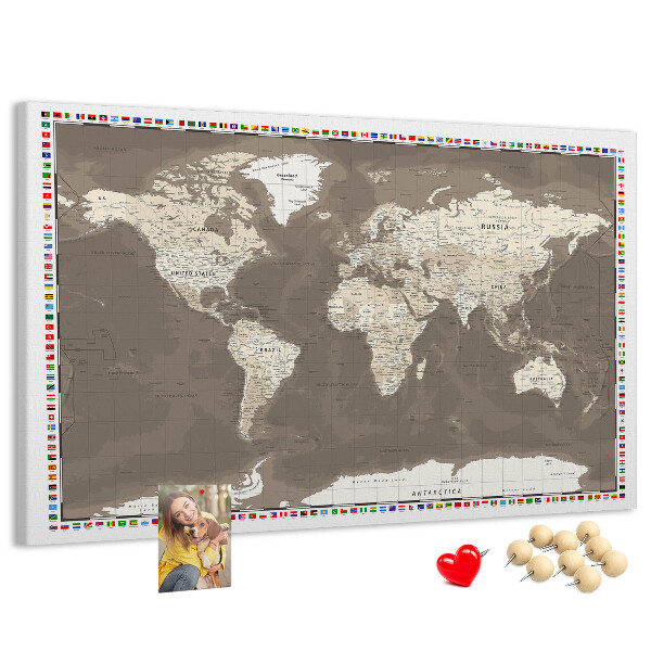 Tablero de anuncios mapa del mundo con banderas de países