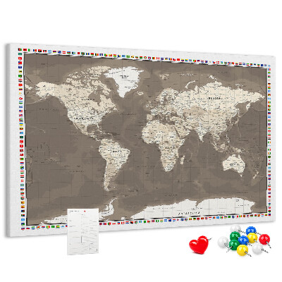 Tablero de anuncios mapa del mundo con banderas de países