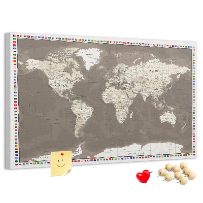 Tablero de anuncios mapa del mundo con banderas de países