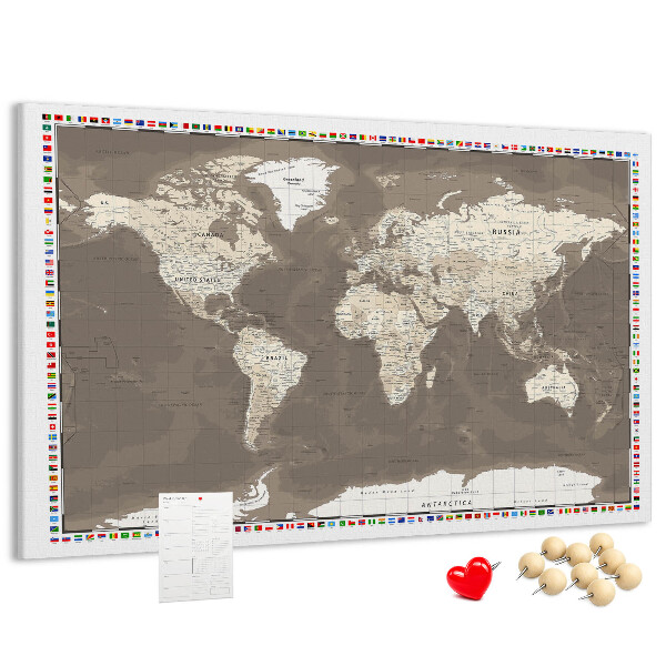 Tablero de anuncios mapa del mundo con banderas de países