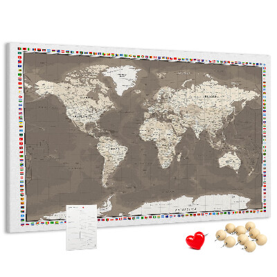 Tablero de anuncios mapa del mundo con banderas de países