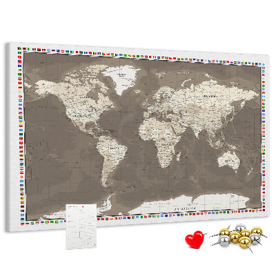 Tablero de anuncios mapa del mundo con banderas de países