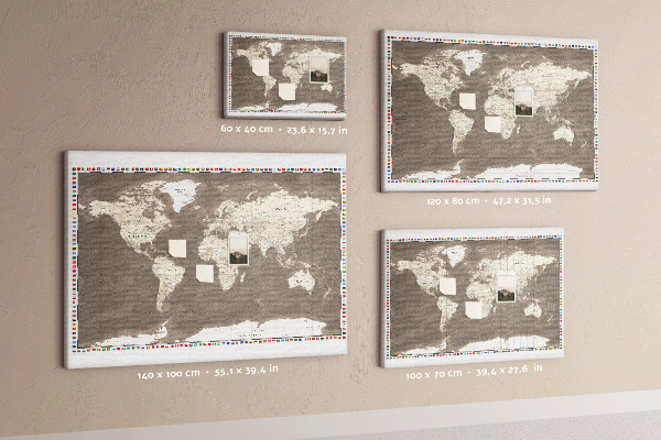 Tablero de anuncios mapa del mundo con banderas de países