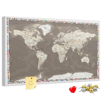 Tablero de anuncios mapa del mundo con banderas de países