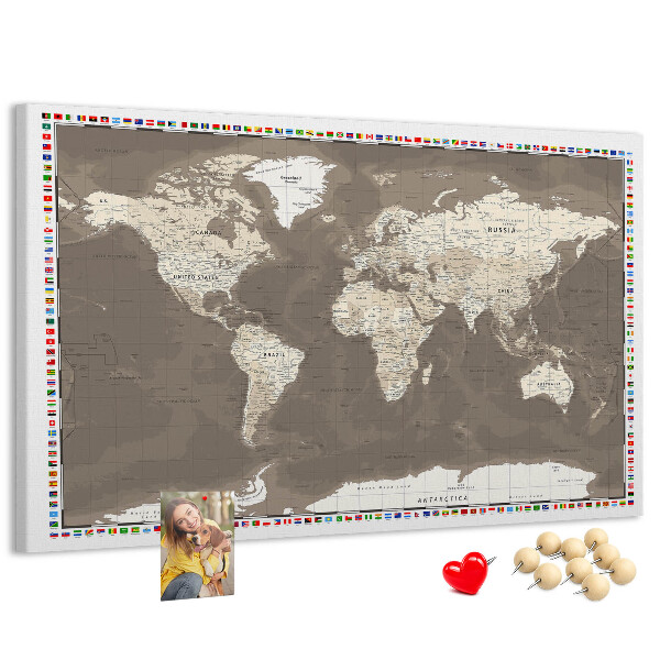 Tablero de anuncios mapa del mundo con banderas de países