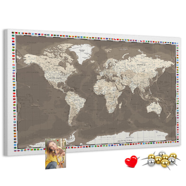 Tablero de anuncios mapa del mundo con banderas de países