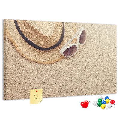 Tablero de corcho decorado Relax veraniego en la playa con gafas de sol.