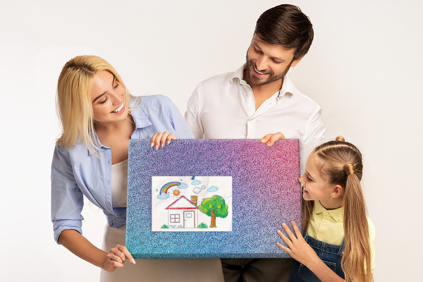 Tablero de corcho decorativo con degradado de color en tonos morados
