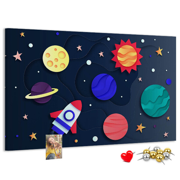 Tablero de anuncios un viaje espacial a través de planetas coloridos