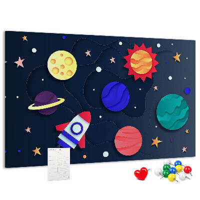 Tablero de anuncios un viaje espacial a través de planetas coloridos