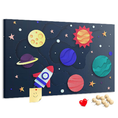 Tablero de anuncios un viaje espacial a través de planetas coloridos