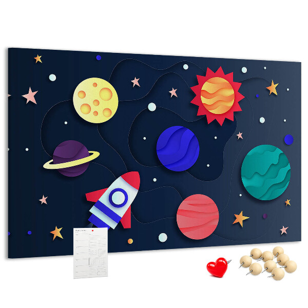 Tablero de anuncios un viaje espacial a través de planetas coloridos