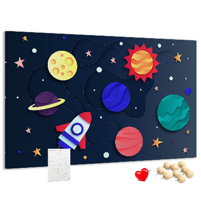 Tablero de anuncios un viaje espacial a través de planetas coloridos