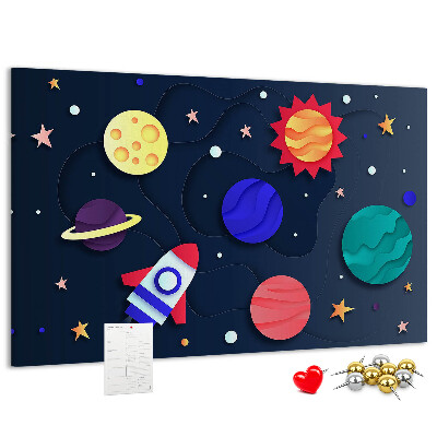Tablero de anuncios un viaje espacial a través de planetas coloridos