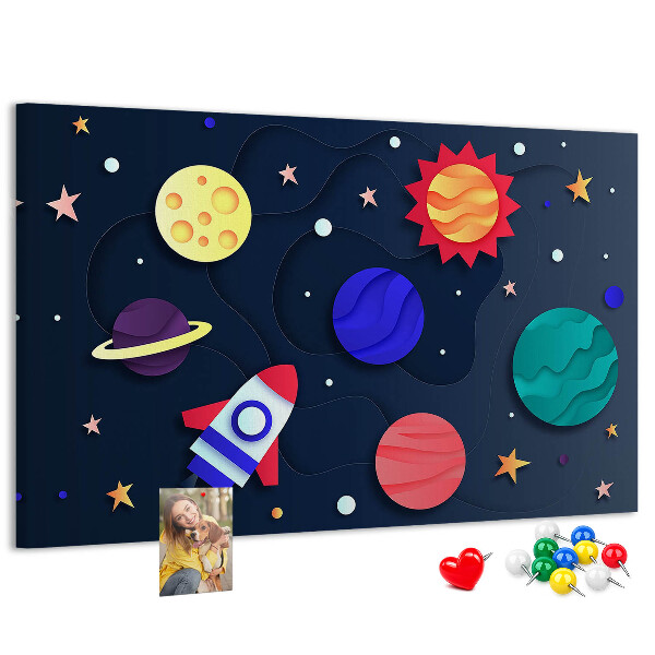 Tablero de anuncios un viaje espacial a través de planetas coloridos