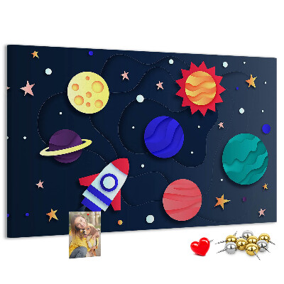 Tablero de anuncios un viaje espacial a través de planetas coloridos