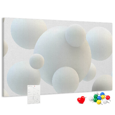 Tablero de anuncios bolas blancas sobre fondo claro