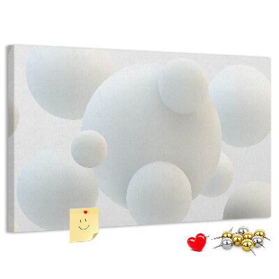 Tablero de anuncios bolas blancas sobre fondo claro