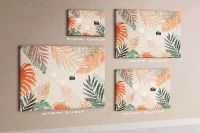 Tablero de anuncios con diseño de hojas tropicales en tonos pastel