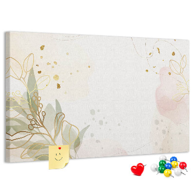 Tablero de corcho decorado con diseño de delicadas flores sobre fondo pastel