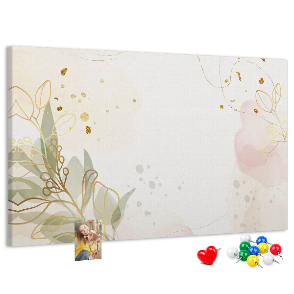 Tablero de corcho decorado con diseño de delicadas flores sobre fondo pastel
