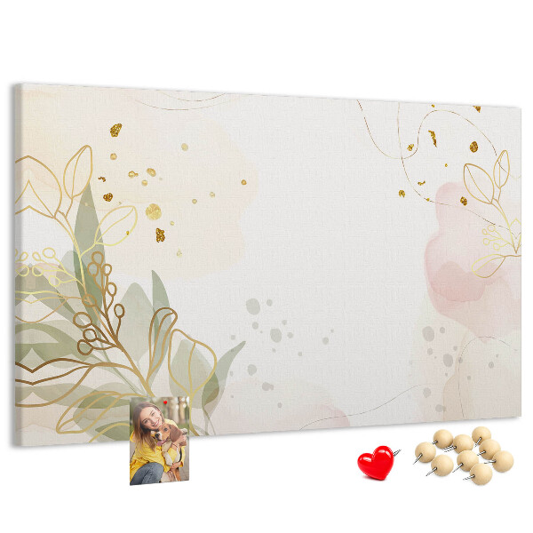 Tablero de corcho decorado con diseño de delicadas flores sobre fondo pastel