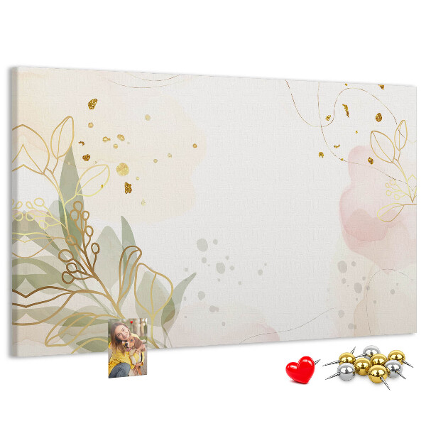 Tablero de corcho decorado con diseño de delicadas flores sobre fondo pastel
