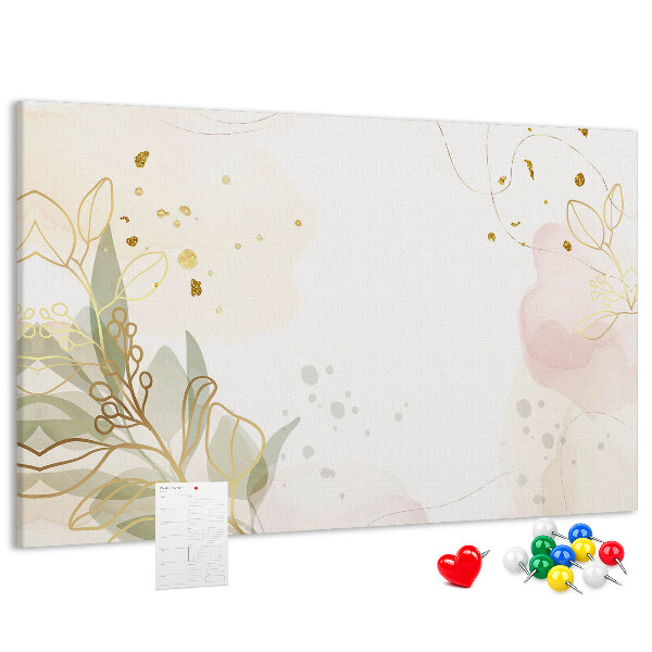 Tablero de corcho decorado con diseño de delicadas flores sobre fondo pastel