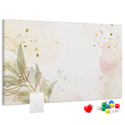 Tablero de corcho decorado con diseño de delicadas flores sobre fondo pastel