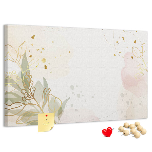 Tablero de corcho decorado con diseño de delicadas flores sobre fondo pastel