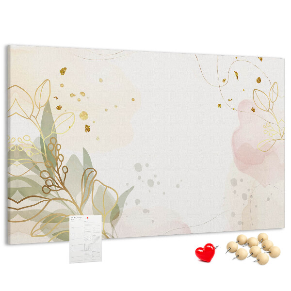 Tablero de corcho decorado con diseño de delicadas flores sobre fondo pastel