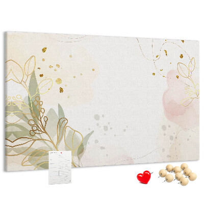 Tablero de corcho decorado con diseño de delicadas flores sobre fondo pastel