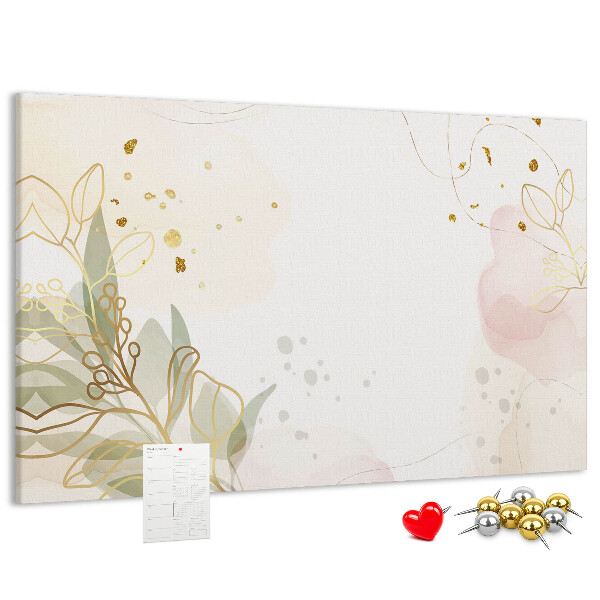 Tablero de corcho decorado con diseño de delicadas flores sobre fondo pastel
