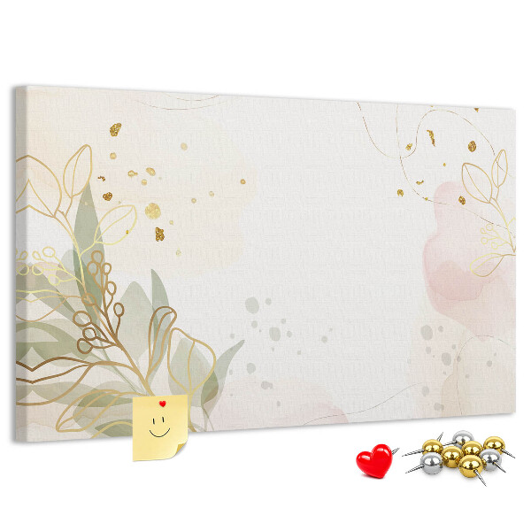 Tablero de corcho decorado con diseño de delicadas flores sobre fondo pastel