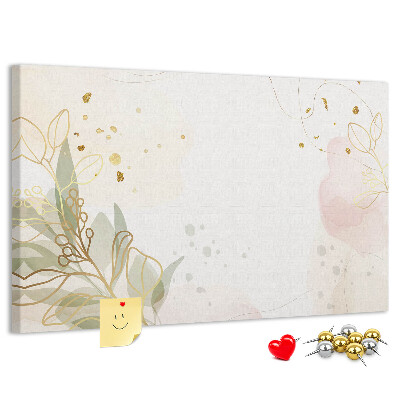 Tablero de corcho decorado con diseño de delicadas flores sobre fondo pastel